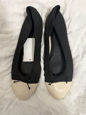 H&M Black and Cream Two-Tone Bow Ballet Flats